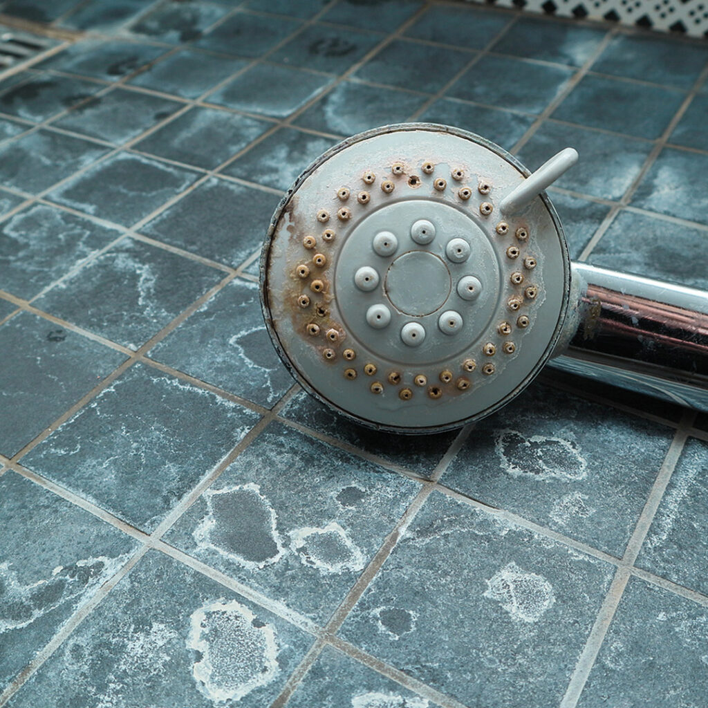 Hard water stains on shower head